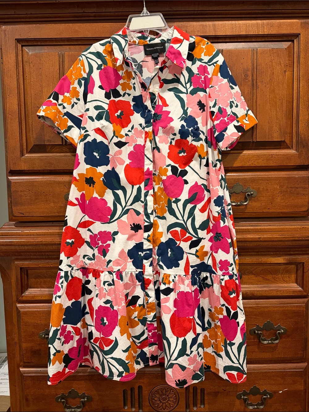 Donna Morgan Floral Button-Front Drop Waist Dress Size 8